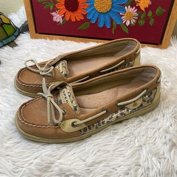Sperry Angelfish Leopard Jacquard Slip-On Boat Shoes Women's Size 8.5 - Picture 1 of 10